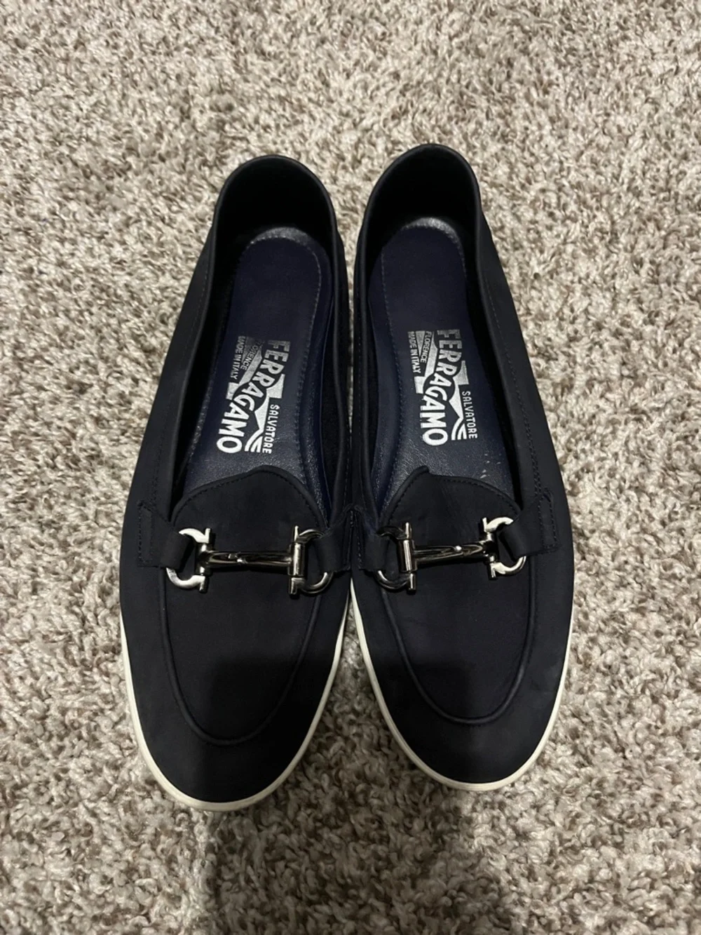 Salvatore Ferragamo Fabric Gancini Bit Loafer Sneakers Navy Size 6